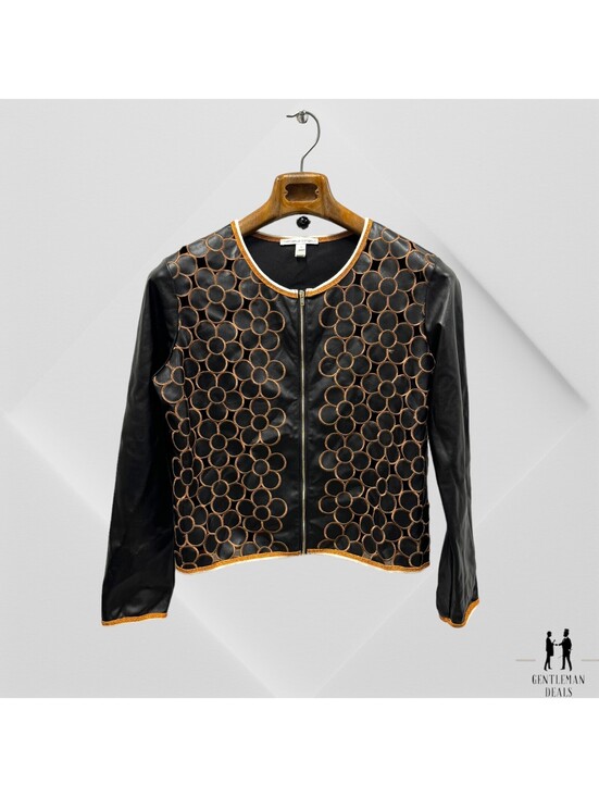 Jackets & Blazers - Raffaela D'angelo Womens Black Leather like Over zip up Made in Italy Embroider